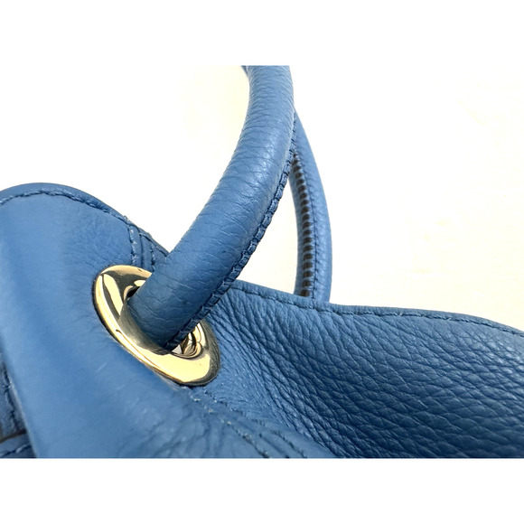 Michael Kors East-West Ring Tote Shoulder Bag Blue Pebbled Leather Tassel MK Tag - Picture 8 of 16
